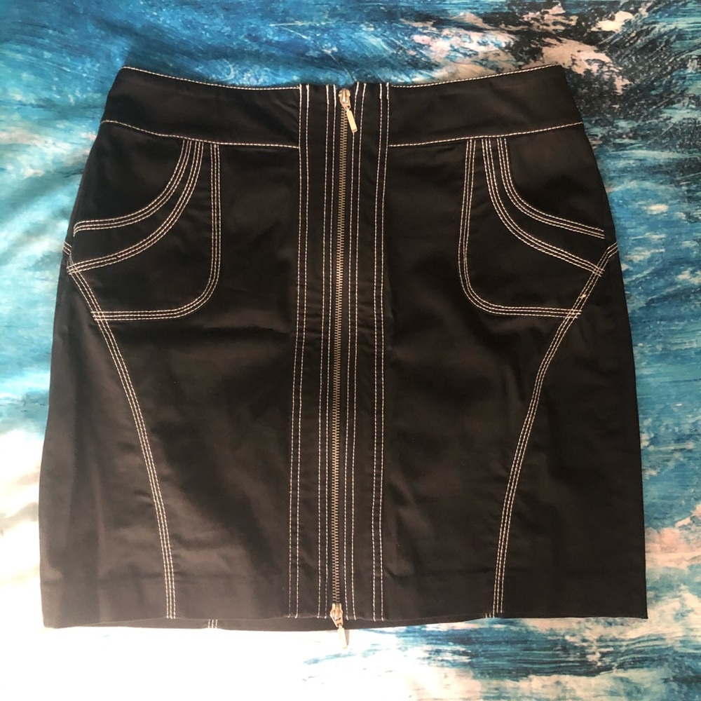 Sexy black w/white stitching zipper skirt